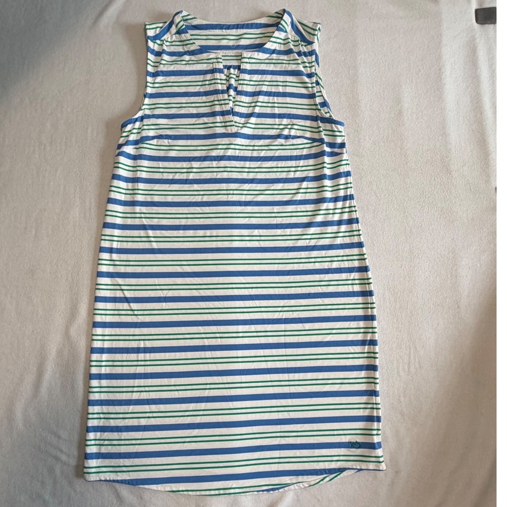 Southern Tide White Striped Mini Dress with Blue and Green